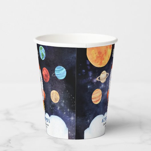 Moderne Galaxy Planets Space Rocket Kids Verjaarda Papieren Bekers (Rechts)