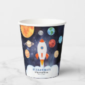 Moderne Galaxy Planets Space Rocket Kids Verjaarda Papieren Bekers (Voorkant)