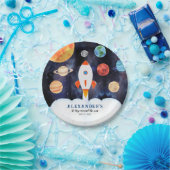 Moderne Galaxy Planets Space Rocket Kids Verjaarda Papieren Bordje (Feest)