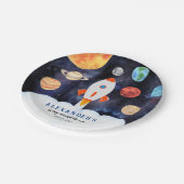 Moderne Galaxy Planets Space Rocket Kids Verjaarda Papieren Bordje (Gekanteld)