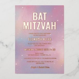 Moderne Galaxy Roze Goud Bat Mitzvah Folie Uitnodiging