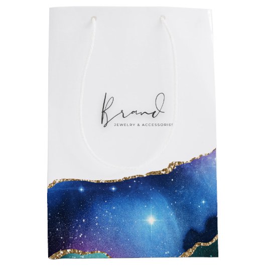 Moderne Galaxy Vibrant Celestial Merk Logo Wit Medium Cadeauzakje (Voorkant)