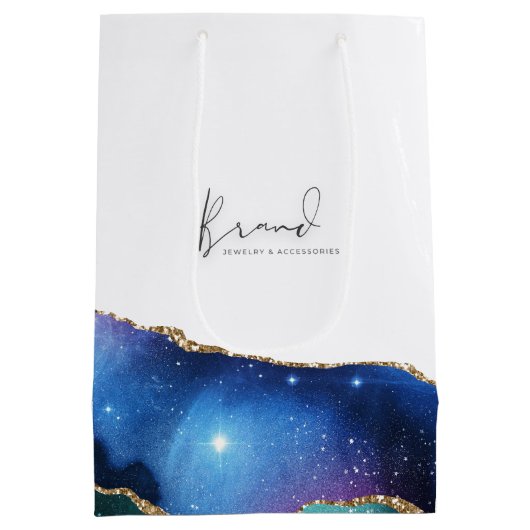 Moderne Galaxy Vibrant Celestial Merk Logo Wit Medium Cadeauzakje (Achterkant)