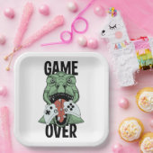 Moderne game over T-Rex Dinosaur videokamers' Papieren Bordje (Feest)