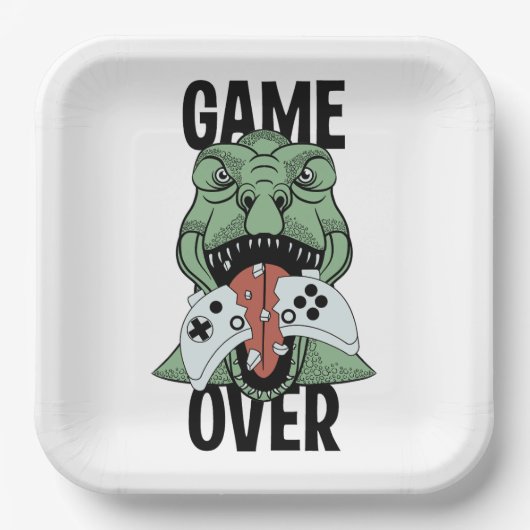 Moderne game over T-Rex Dinosaur videokamers' Papieren Bordje (Voorkant)