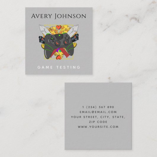 Moderne game-testende gamer Trendy Graphics Cool Vierkante Visitekaartje (Voorkant / Achterkant)