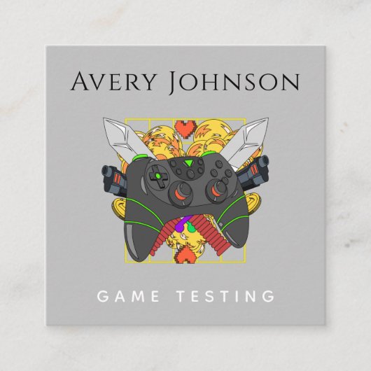 Moderne game-testende gamer Trendy Graphics Cool Vierkante Visitekaartje (Voorkant)