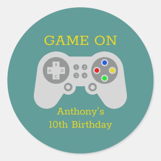 Moderne gamer elke leeftijd op aarde ronde sticker (Voorkant)