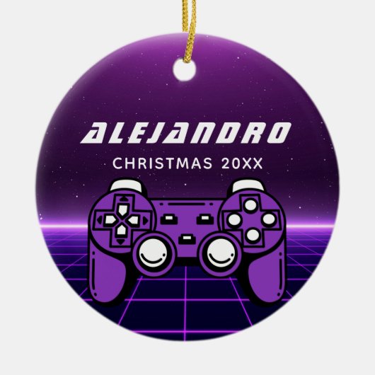 Moderne gamer Paarse Futuristic Gaming Console-naa Keramisch Ornament (Voorkant)