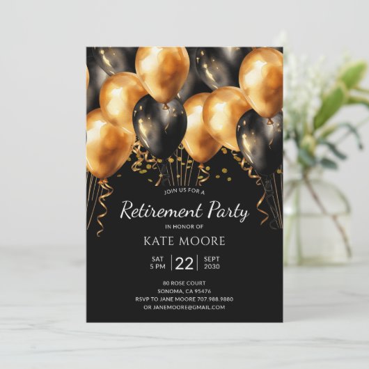 Moderne garnaal gouden zwarte ballonnen zwart kaart (Staand voorkant)