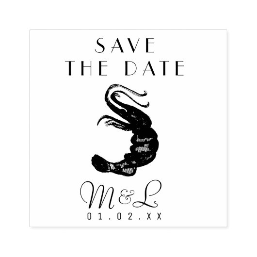 Moderne garnalen oceaan Save the Date ontwerp stem Rubberstempel (Afrduk)
