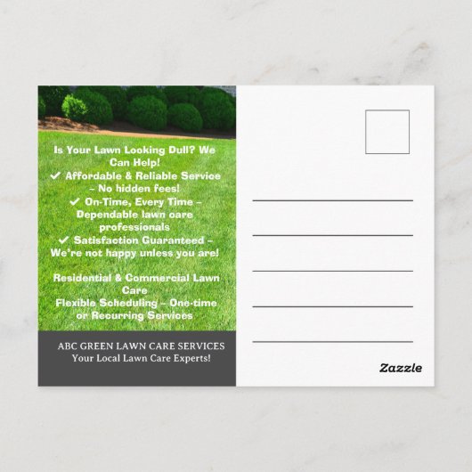 moderne gazonverzorging briefkaart (Achterkant)