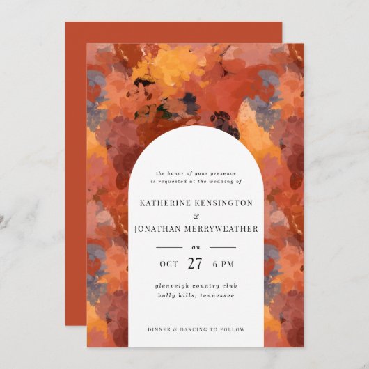 Moderne, geavanceerde Terracotta Boho Wedding Invi Kaart (Voorkant / Achterkant)