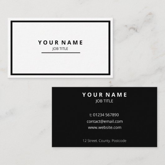 Moderne, geavanceerde White Front Black Visitekaartje (Voorkant / Achterkant)