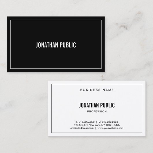 Moderne, geavanceerde zwart-wit elegant eenvoudig visitekaartje (Voorkant / Achterkant)