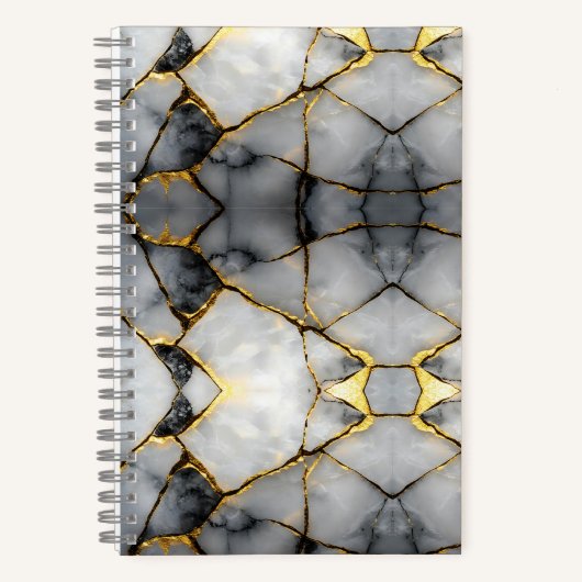 Moderne gebarsten goud wit & zwart marmer notitieboek (Voorkant)