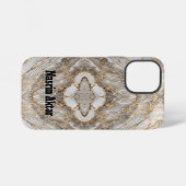 Moderne gebarsten goud witte marmer iPhone hoesje (Achterkant horizontaal)