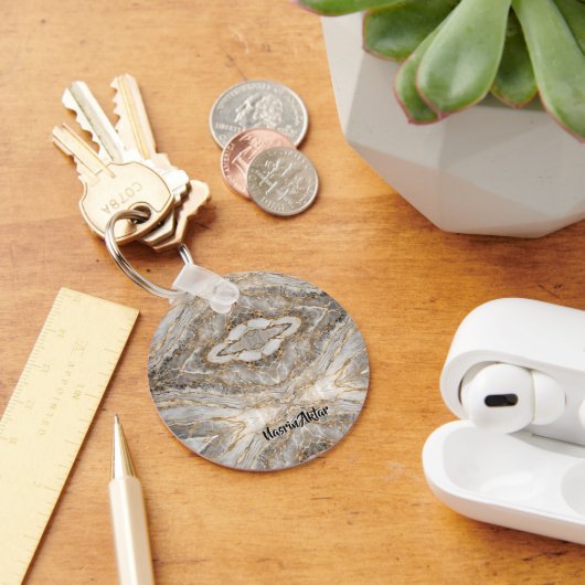 Moderne gebarsten goud witte marmer sleutelhanger (Bureau)