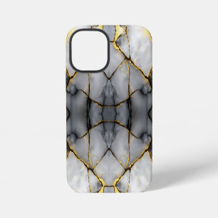 Moderne gebarsten goud witte & zwarte marmer iPhone 12 mini hoesje