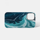 Moderne gebarsten gouden blauwe marmeren stylist iPhone hoesje (Achterkant horizontaal)