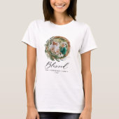 Moderne gebladerte krans kerst foto t-shirt (Voorkant)