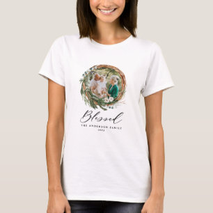 Moderne gebladerte krans kerst foto t-shirt