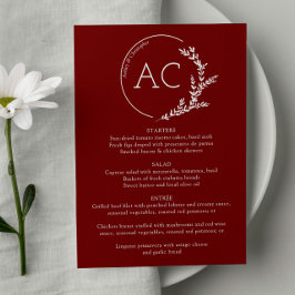 Moderne gebladerte Lijst Crimson Red bruiloft rece Menu