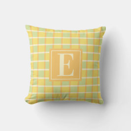 Moderne geblokte groene gele oranje monogram kussen