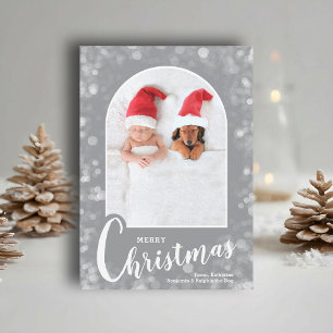Moderne Gebogen Foto op Grijze Kerst Feestdagenkaart