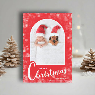 Moderne Gebogen Foto op Rode Kerst Feestdagenkaart