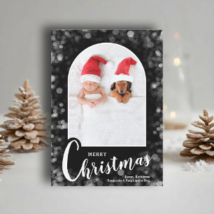 Moderne Gebogen Foto op Zwarte Kerst Feestdagenkaart