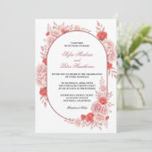 Moderne Gebogen Frame Roze Roos Bloemige Bruiloft Kaart (Staand voorkant)