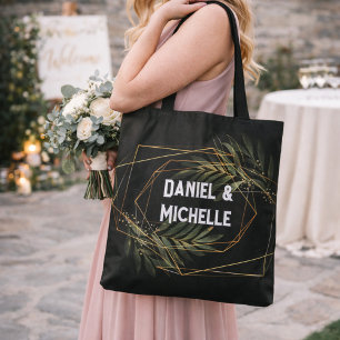 Moderne Gebogen Zwarte Gouden Trouw Botanische The Tote Bag