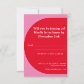 Moderne, gebold geometrisch afspeelbaar rood roze RSVP kaartje (Voorkant)