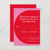 Moderne, gebold geometrisch afspeelbaar rood roze RSVP kaartje (Voorkant / Achterkant)