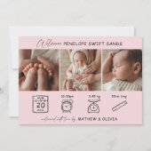 Moderne Geboorte Aankondiging 3 Foto's Collage Kaa (Voorkant)