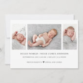 Moderne Geboorte Aankondiging 3 Foto's Collage Kaa (Voorkant)