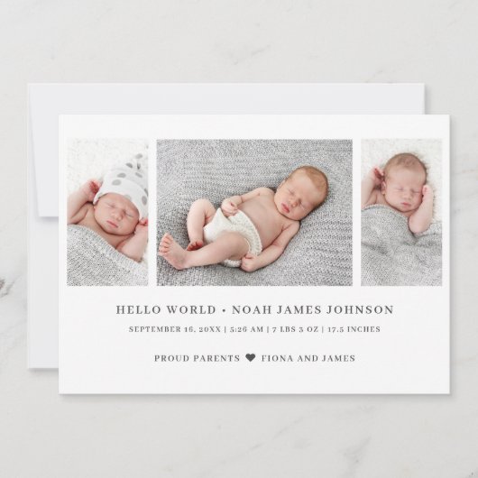 Moderne Geboorte Aankondiging 3 Foto's Collage Kaa (Voorkant)