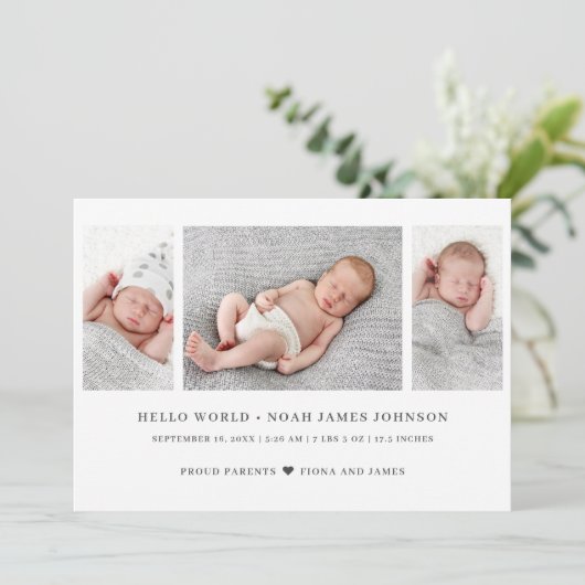Moderne Geboorte Aankondiging 3 Foto's Collage Kaa (Staand voorkant)