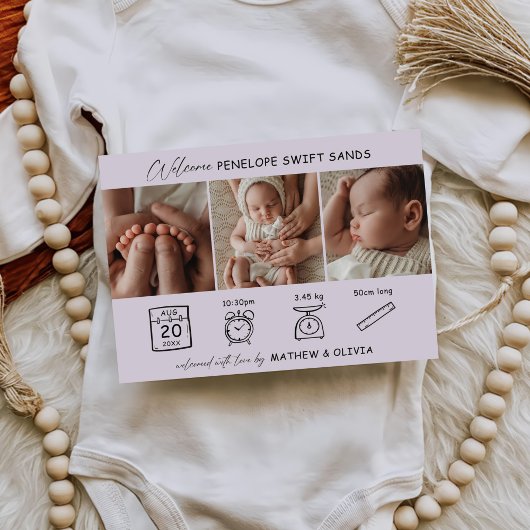 Moderne Geboorte Aankondiging 3 Foto's Collage Kaa