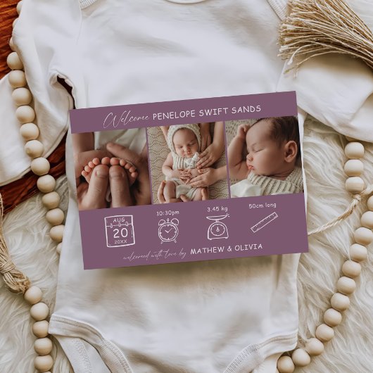 Moderne Geboorte Aankondiging 3 Foto's Collage Kaa