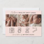 Moderne Geboorte Aankondiging 3 Foto's Collage Kaa (Voorkant)