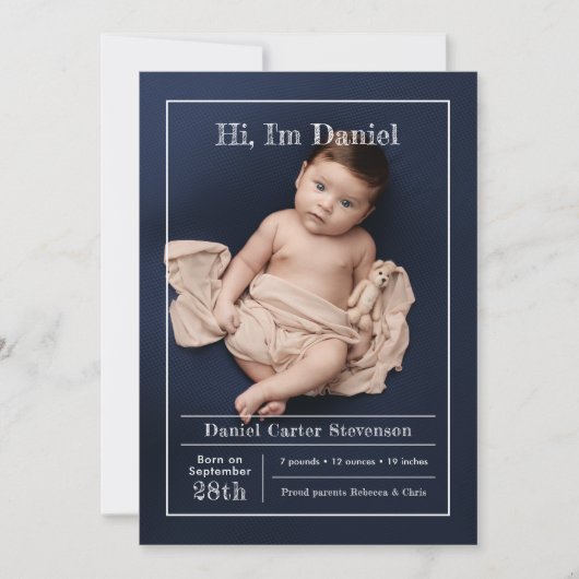 Moderne geboorte aankondiging met grid (Voorkant)