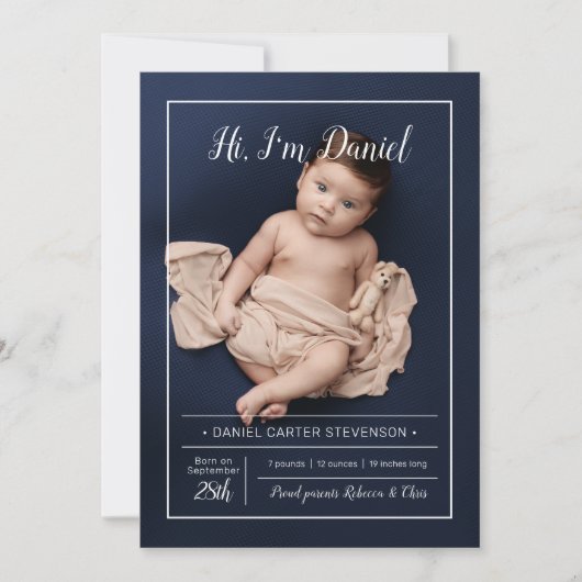 Moderne geboorte aankondiging met grid (Voorkant)