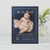 Moderne geboorte aankondiging met grid (Staand voorkant)