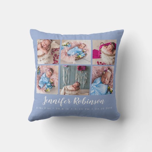 Moderne geboorte Stat Blue Photo Collage Kussen (Achterkant)