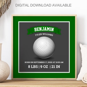 Moderne Geboorte Statistieken van Baby met Golfbal Poster