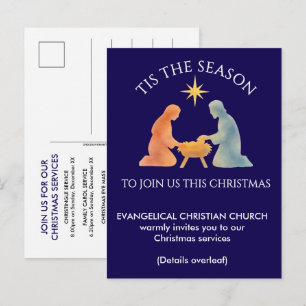 Moderne Geboorte TIS HET SEIZOEN Kerstmis Kerk Uitnodiging Briefkaart