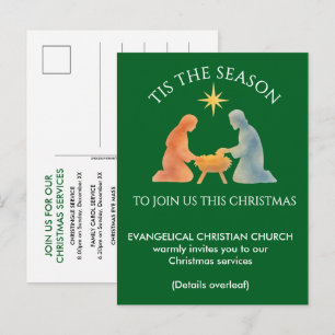 Moderne Geboorte TIS HET SEIZOEN Kerstmis Kerk Uitnodiging Briefkaart