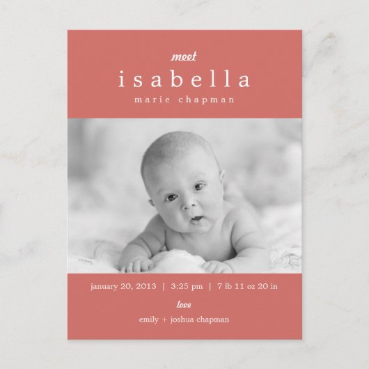 MODERNE Geboorteaankondiging Aankondigingskaart (Voorkant)